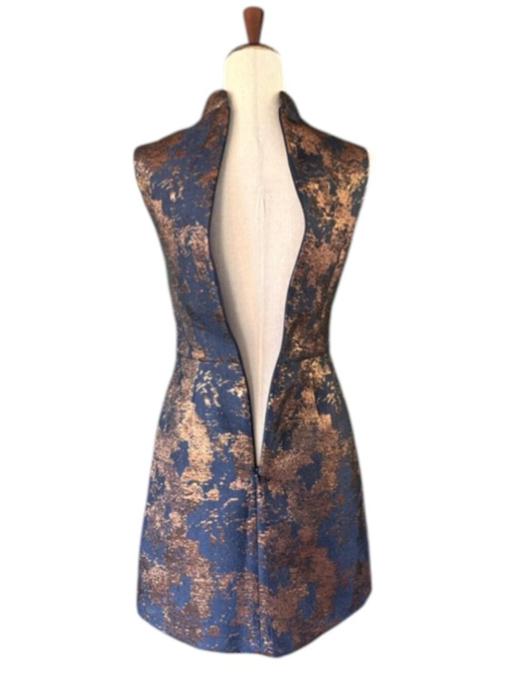 Spotlight by Warehouse Women Metallic Copper and Navy Blue Mini Dress Sz 2 NWOT - Picture 9 of 12